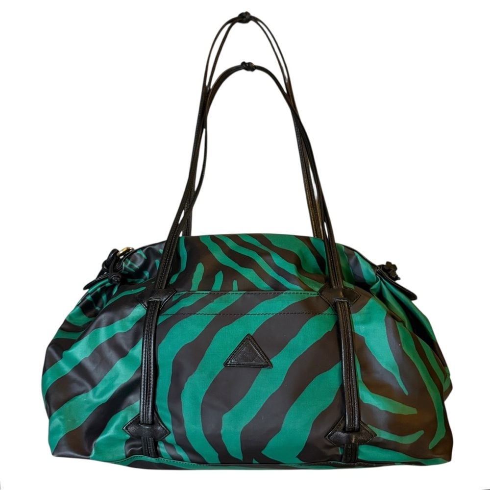 VINTAGE LIZ CLAIBORNE Green and Black Zebra Print Vinyl Genuine Leather Trim Bag
